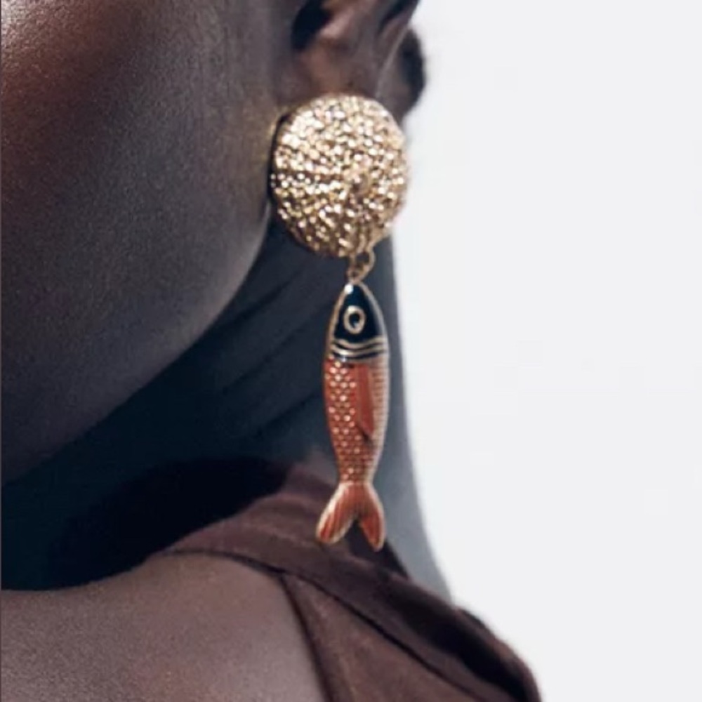 Zara Gold and Orange Fish Dangle Earrings